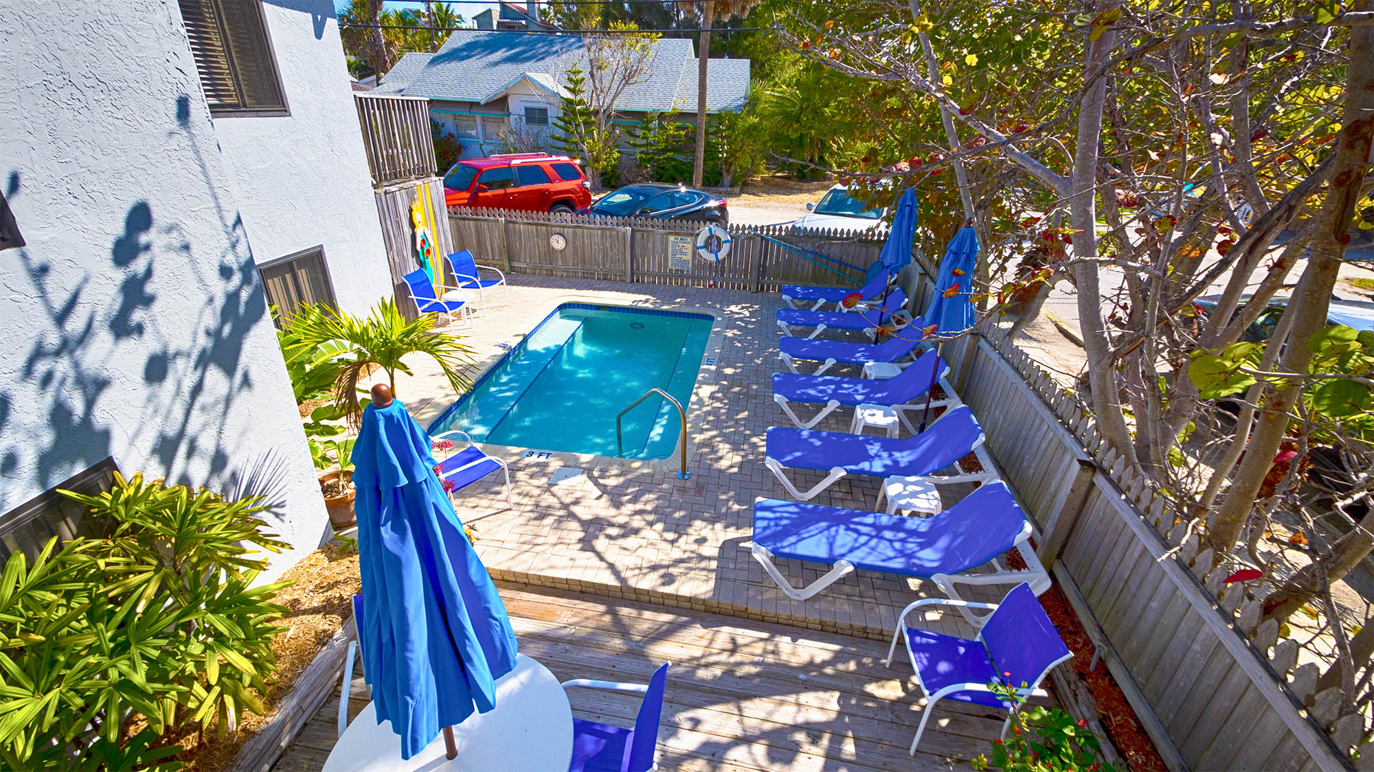 Overhead View of Pool Area With Loungers